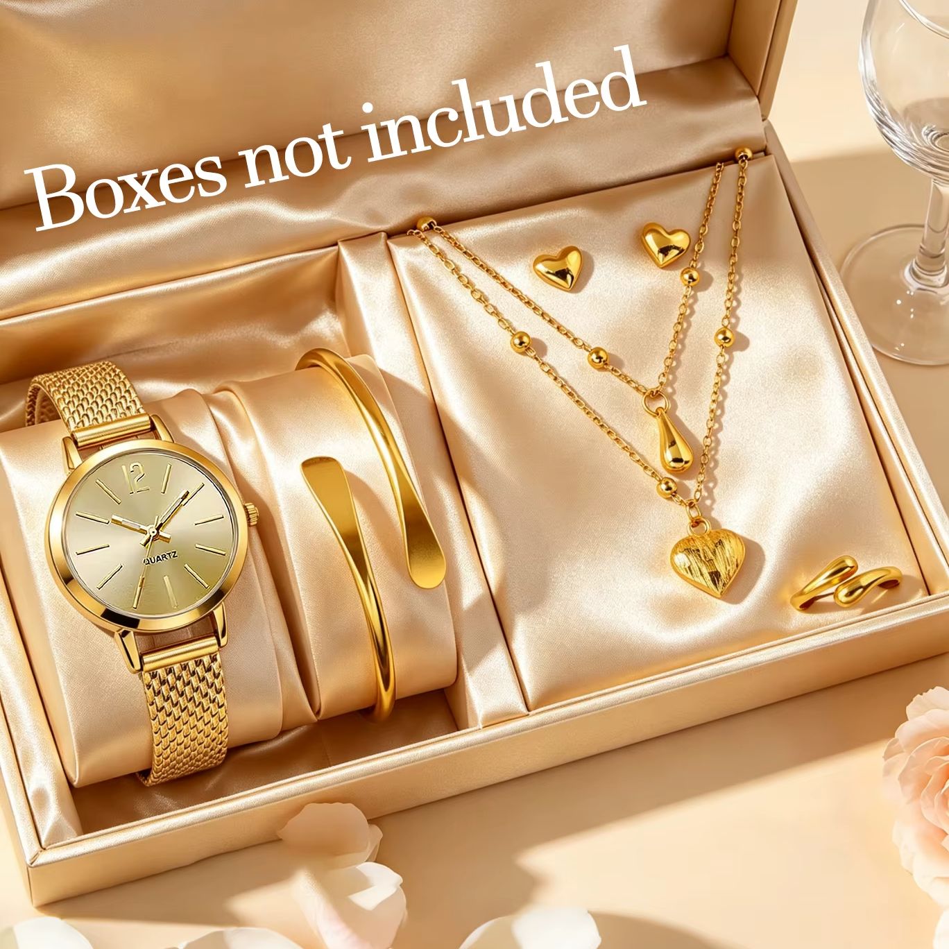 Wedding Package Gold - Dameshorloge- en sieradenset van 6 delen,
