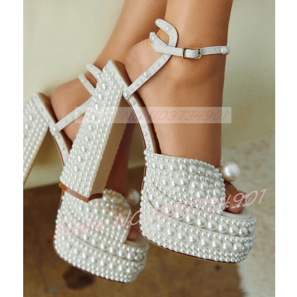 Dames witte parel platform san - Wedding Super recensie en prijs